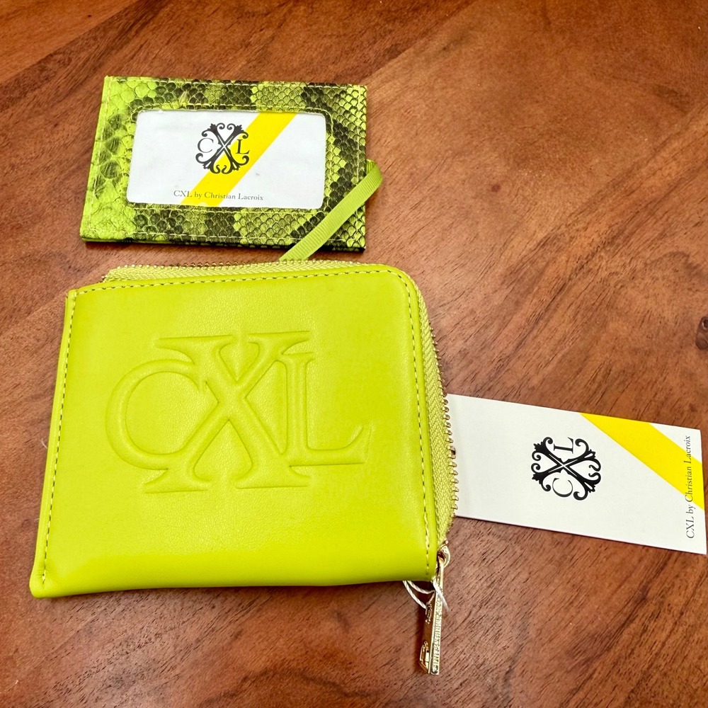CXL Christian Lacroix Viere Python Smooth Zip Around Wallet Lime Green CXWF24225